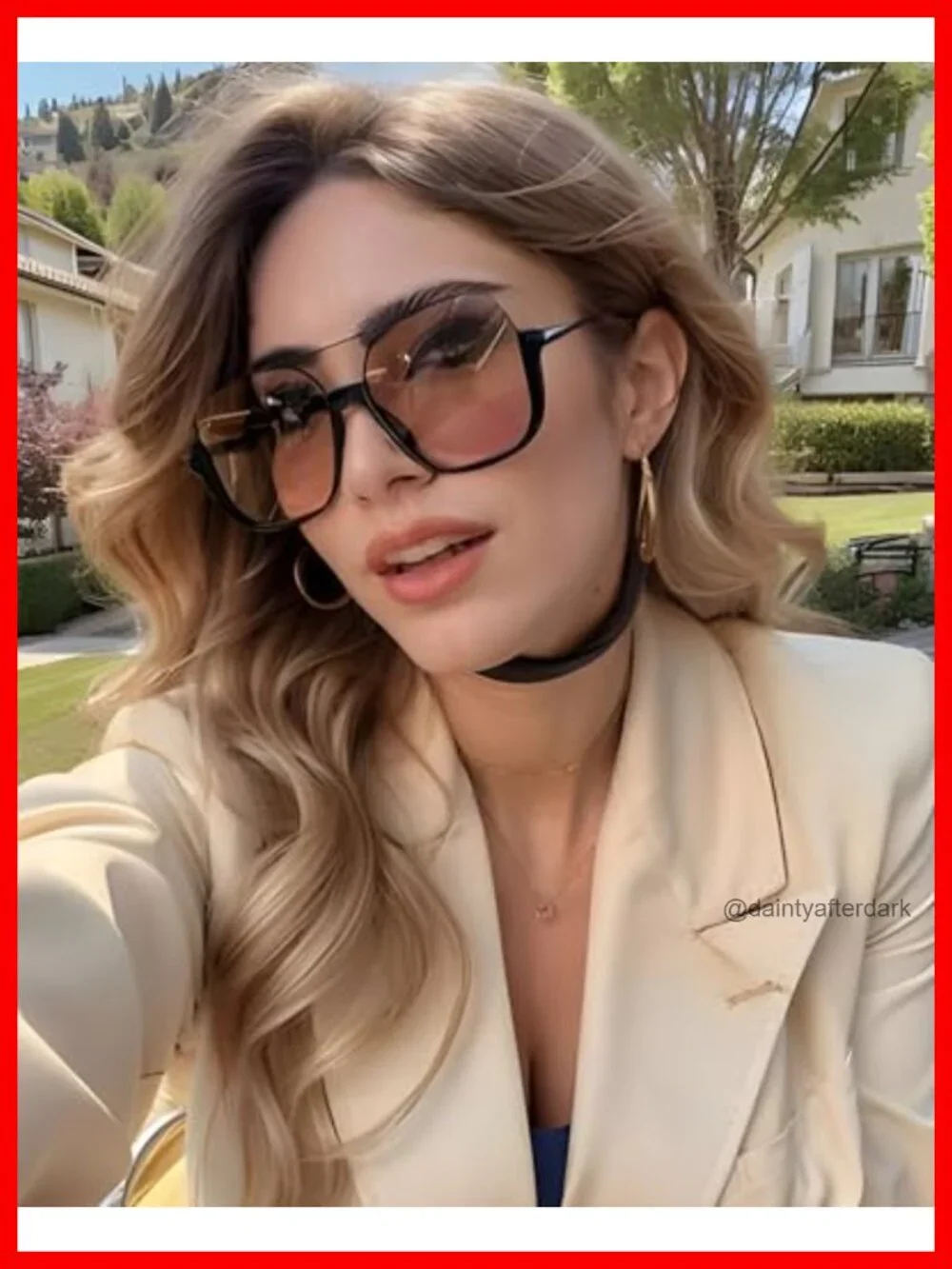 Oversized Square Aviator Sunglasses UV400 Protection Semi-Rimless